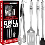 Alpha Grillers Grilling Accessories - Grilling Gifts for Men - BBQ Accessories Grill Tools Set with Spatula, Fork, Brush & Tongs - Outdoor Barbecue Utensils Birthday Gifts for Men Him Dad Husband