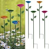 Retyion 4 Pack Bee Watering Station, Bee Bath for Garden Metal Bee Water Feeder with Flower Design, Colorful Butterfly Bee Bath Bowl for Outdoor Garden Yard Decor (Red,Green,Blue,Yellow)