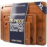 Pre-Oiled, Non Toxic 3-Piece Carbonized Bamboo Cutting Board Set