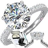 3ct Moissanite Engagement Ring 6 Prong Brilliant Round Cut, Hidden Halo, Pave Setting, 18K White Gold Filled Vermeil S925, GRA Certified & Engraved, D Color VVS1 Clarity, Ready to Gift