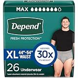 Depend Fresh Protection Adult Diapers, Incontinence Underwear for Men, Disposable, Maximum, Extra-Large, Grey, 26 Count, Packaging May Vary