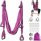 Aerial Yoga Swing Set Trapeze Hammock Kit Ultra Strong Antigravity Flying Sling Inversion Swing Tools with Extension Straps and Elastic Band for Air Yoga Inversion Fitness (Deep Purple)