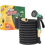 Flexi Hose with 8 Function Nozzle, 50FT - Lightweight Expandable Garden Hose, No-Kink Flexibility, 3/4 Inch Solid Brass Fittings and Double Latex Core