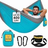 Wise Owl Outfitters Hammock for Camping Single Hammocks Gear for The Outdoors Backpacking Survival or Travel - Portable Lightweight Parachute Nylon SO Lt Blue & Grey