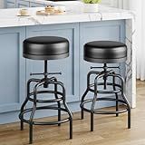 Raynesys Adjustable Height Swivel Bar Stools Set of 2, 22-29 Inch Industrial Vintage Bar Counter Height Stools with Thicken Premium Bonded Leather Seats & Updated Footrests, Easy Assembly, Black