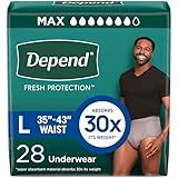 Depend Fresh Protection Adult Diapers, Incontinence Underwear for Men, Disposable, Maximum, Large, Grey, 28 Count, Packaging May Vary