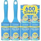 Swihauk 600 Sheets Extra Sticky Lint Rollers for Pet Hair, Easy Spiral Tear Lint Roller for Clothes with Ergonomic Handle, Multipurpose Lint Remover for Furniture, Carpet, Car Seat