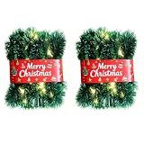 2 Pack Christmas Garland with Lights, Total 38 Feet 80 Led Lighted Pre-Lit Long Garlands for Stairs Railing Fireplace Mantle Door Battery Operated Frame Decor Green Greenery Indoor Outdoor Decorations