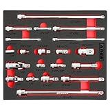 ARES 40003-20-Piece Socket Accessory Set - Premium Chrome Vanadium Steel with Mirror Finish - Includes Socket Adapters, Extensions and Universal Joints