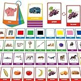 60 English Spanish Flash Cards, Double-Sided Nouns Cards Bilingual Sight Words - Animals, Colors, Food, Vehicles Cards, Language Vocabulary Learning Tool for Beginners 5+ with 2 Reclosable Rings