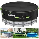 UIRWAY 18 Ft Round Winter Pool Cover with Reflective Strips, Swimming Pool Cover for Above Ground Pools, Solar Cover Including Rope Tie and Luminous Ground Nails, PU Tarp Snug Fit for UV Protected