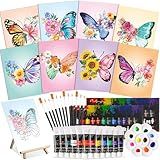 Cholemy 36 Pcs Paint and Sip Kit for Adults 8''x10'' Pre Drawn Canvas for Painting DIY Afro Acrylic Painting Kit Wood Easel Brushes Date Night Bulk for Christmas Party Gifts(Butterfly)