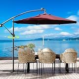 10FT Offset Patio Umbrella Outdoor Sun Shade with Easy Tilt Adjustment, 8 Ribs, UV Protection for Backyard, Lawn, Garden and Pool, Wine Red
