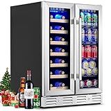 Kalamera 24 inch Wine Fridge Hold 21 Bottles and 75 Cans,Dual Zone Wine and Beverage Refrigerator,Built-In or Freestanding with Blue LED Light,for Home/Bar/Office