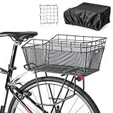 Rear Bike Basket - Bicycle Rear Basket with Cargo Net and Waterproof Cover