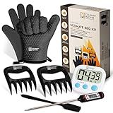 Meat Claws and Smoker Gloves | No.1 Smoker Accessories Kit & Tools | Thermometer, Timer, Brush | Heat Resistant BBQ Gloves | Meat Shredder Claws | Meat Smoker Accessories for Electric, Wood, Charcoal