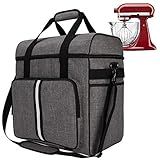 BAGLHER Heavy Duty Kitchen Mixer Cover for 6-8 Quart Stand Mixers, 2-in-1 Shoulder & Hand Carrying Case with Accessory Pockets (14”x9”x15”, Grey)