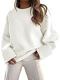 ANRABESS Women's Oversized Sweaters 2025 Long Sleeve Fuzzy Knit Casual Chunky Pullover Sweater Fall Outfits Clothes White Medium