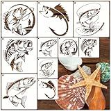 YHSLMH Reusable Fishing Stencils - Large Fisherman Templates for Painting on Wood, DIY Art Craft Fabric Canvas Furniture (10 Fish)