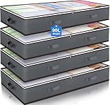 Budding Joy 90L Under Bed Storage Containers, Closet Organizers and Storage Bins, Foldable Underbed Storage Bags for Linen Sheets, Blanket, Clothing, Comforter, Sweaters, Pillows, Wrapping Paper, Grey