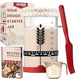 Sourdough Starter Kit - 38oz with Cookbook, Measuring Cup, Spatula, Wide Mouth Jar Cover, Thermometer, Date Marked Feeding Band, Glass Jar for Baker, Bread Baking Supplies