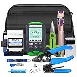 Fiber Optic Termination Tool Kit 10-in-1 Equipped with A-D7 Optical Power Meter (-70 - +10 dBm), FC-6S Fiber Cleaver and Wire Stripping Pliers, Aramid Scissors, Fiber Optic Tool Kit