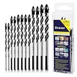 Ocasar 12Pcs Masonry Drill Bit Set and Concrete Drill Bit Set, Professional Masonry Drill Bits Set 1/8"-1/2" for Glass/Brick/Plastic/Cement/Wood/Tile/Concrete, Multi-Purpose Carbide Drill Bits Tip