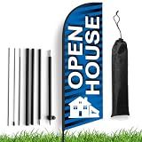Open House Flag, 8 ft Blue Feather Pole Kit, Ground Stake, Real Estate