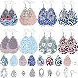SUNNYCLUE 88Pcs DIY Make 8 Pairs Faux Leather Charms Tibetan Style Chandelier Charm Earring Making Starter Kit Double Layered Leather Teardrop Drop Dangle Jewelry Making Supplies for Women Beginners