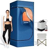 Sauna Box, Upgraded Portable Sauna for Home 5Layer Waterproof,3L 1200W Steamer,9 Levels,Dual YKK Zippers,Big Folding Chair,99 Mins Timer,Remote Control,Steam Sauna Room Personal Saunas Tent,Dark Blue