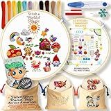 Beginners Embroidery Kit for Kids & Adults – DIY Set with 2 Printed Canvases, Bamboo Hoop, Tools & Threads – Learn 42 Stitches with QR Video Tutorials – Easy & Educational Gift - embroidery kit bag