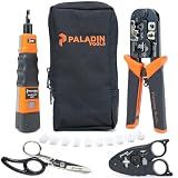 Paladin Tools PA4908 Network Tool Kit - VDV Technicians Kit - Wire Cutter, Wire Stripper, Scissors, Punchdown Tool, Plugs - RJ45 RJ11 RJ12 RJ22 (POE Ethernet)