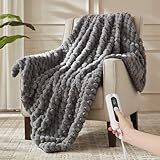 ACCU-WARMTH Heated Throw Blanket - Fast Heating 3D Jacquard Electric Heated Blanket, Cozy Heating Blanket with 6 Heating Settings & 4 Hours Auto-Off, Machine Washable, 50"x60", London Grey