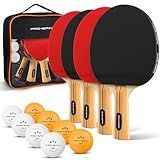 PRO-SPIN Ping Pong Paddles - High-Performance Set with Premium Table Tennis Rackets, 3-Star Ping Pong Balls, Compact Storage Case (4-Player Set, Red)