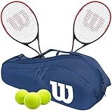 Wilson Hyper Power Tennis Racquet (4 3/8" Grip) Doubles Bundle with an Advantage 2.5 Bag or Backpack – Optional Tennis Balls and Grips