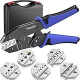 Crimping Tool Set 6PCS - Ratchet Wire Crimping Tool for Heat Shrink,Insulated Nylon,Non-Insulated,wire ferrules,Open Barrel Terminals,Solar Connectors - Crimper with 6 Interchangeable Die