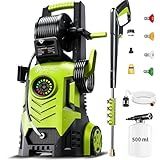 2026new Pressure Washer 5000PSI with Adj-8-Level Touch Screen, 34" Tall Power Washer, 4 Quick Connect Nozzles, Inlet Hose&Filter&500mlFoam Cannon for Cars/Fences/Driveways,Yellow