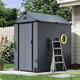 Aoxun 4×6 FT All-Weather Resin Storage Shed, Dark Gray