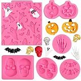 Rainmae 6 Pcs Halloween Silicone Molds, Halloween Bat Pumpkin Spider Owl Ghost Fondant molds, Party Cupcake Topper Decorating Tools, DIY Chocolate Candy Mold Gum Paste Polymer Clay Epoxy Resin Mould