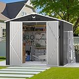 Benass 10X12 FT Outdoor Storage Shed, Metal Garden Shed - Tool Storage Sheds with Lockable Doors, Waterproof Outside Storage Building for Backyard, Patio (Black; Floor Not Included)