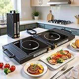 MOMOKOVA Double Induction Cooktop, 1800W Portable Dual Burner with 8 Power Levels, Sensor Touch Control & 99-Min Timer, Fold-n-Store Design for RV, Small Kitchen & Outdoor Cooking
