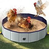 Chicken Dust Bath Tub - 32"D & 8"H Foldable Chicken Coop Accessories to Mix Sand Chilli DE Or Lime Dust in Chicken House, Keep Poultry Hens, Rooster, Button Quail Healthy & Clean, Double as Duck Pool
