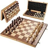 Magnetic Chess Board Set for Adults & Kids, 15" Wooden Folding Chess Boards, Handcrafted Portable Travel Chess Game with Pieces Storage Slots