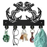 MAYJOYDIY Anchor Helm Wood Key Holder for Wall Nautical Sailor Rope Wall Mounted Key Hooks 11.8×7.9inch Coat Hanger Rack with 5 Alloy Hooks for Entryway Front Door Kitchen Office Decoration