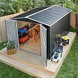 Polar Aurora 8 x 12 FT Outdoor Storage Shed, Metal Garden Shed with Updated Frame Structure, Tool Sheds for Backyard Garden Patio Lawn Black
