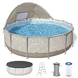 Bestway Steel Pro MAX 13' x 42" Above Ground Pool, Round Metal Frame Outdoor Swimming Pool Set with Canopy, Filter Pump, Ladder, and Cover, Taupe