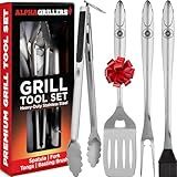 Alpha Grillers Grilling Accessories - Grilling Gifts for Men - BBQ Accessories Grill Tools Set with Spatula, Fork, Brush & Tongs - Outdoor Barbecue Utensils Gifts for Men Dad Him Boyfriend
