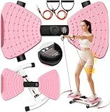RENRUI Waist Twister Machine Exercise Fitness Tool, Ab Twister Board with the Smart LED Digital Monitor, 300lbS Capacity & 20dB Ultra-Quiet, Anti-Slip Home Gym Workout Equipment（Pink）
