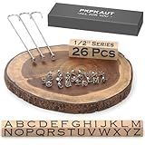 PKPKAUT 26Pcs Mini 1/2" Branding Irons, Alphabet Custom Wood Branding Iron Personalized for Wood Working, Leather Hats, Felt, Cowhide, BBQ Brander & Bread Logo, Steak Branding Iron for Food