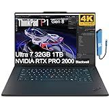 Lenovo ThinkPad P1 Gen 8 Mobile Workstation Laptop (16" 4K+ UHD+, NVIDIA RTX PRO 2000 Blackwell 8GB, Intel Core Ultra 7 255H, 32GB DDR5, 1TB SSD) for Engineer, Designer, 2X Thunderbolt 5, Win 11 Pro